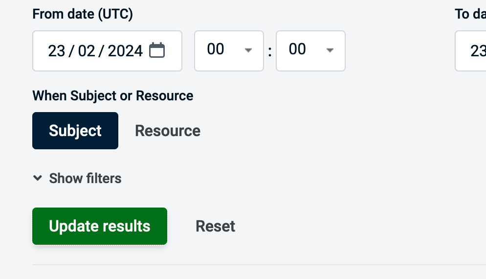 Subject or Resource selector in filters